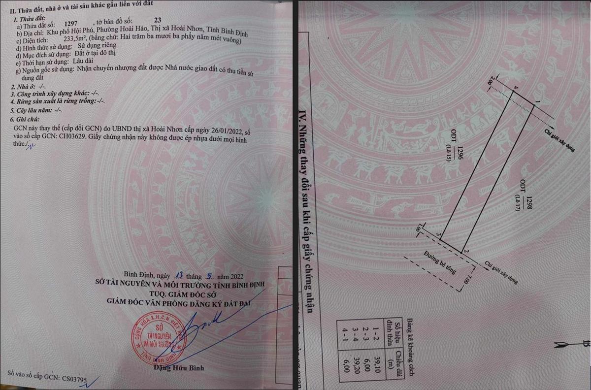 Bán Đất Phường Hoài Hảo, Hoài Nhơn 6m*39m |chỉ 5xx