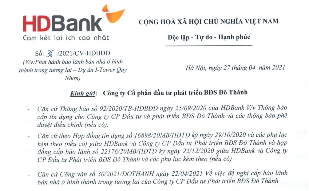 Ngân Hàng Bảo Lãnh Dự án The Sailing Quy Nhơn - HDBank