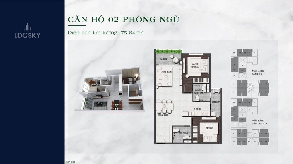 layout 2PN của chung cư ở thủ đức