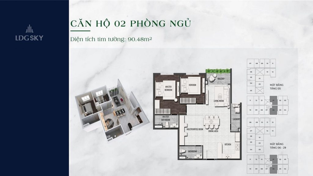 layout 2PN của chung cư ở thủ đức