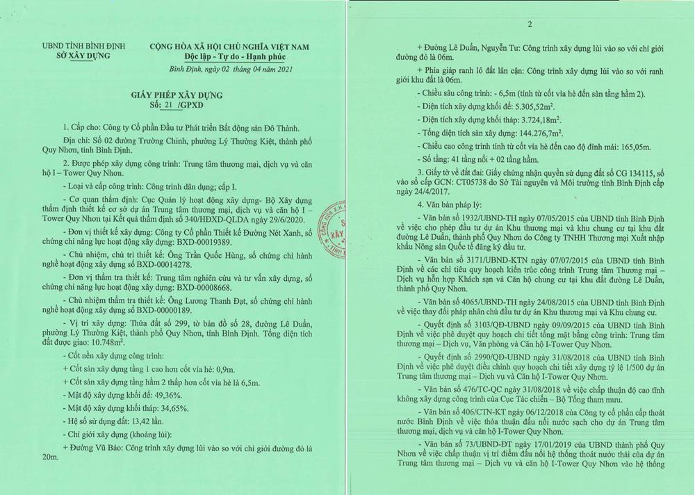 giấy phép xây dựng công ty đô thành