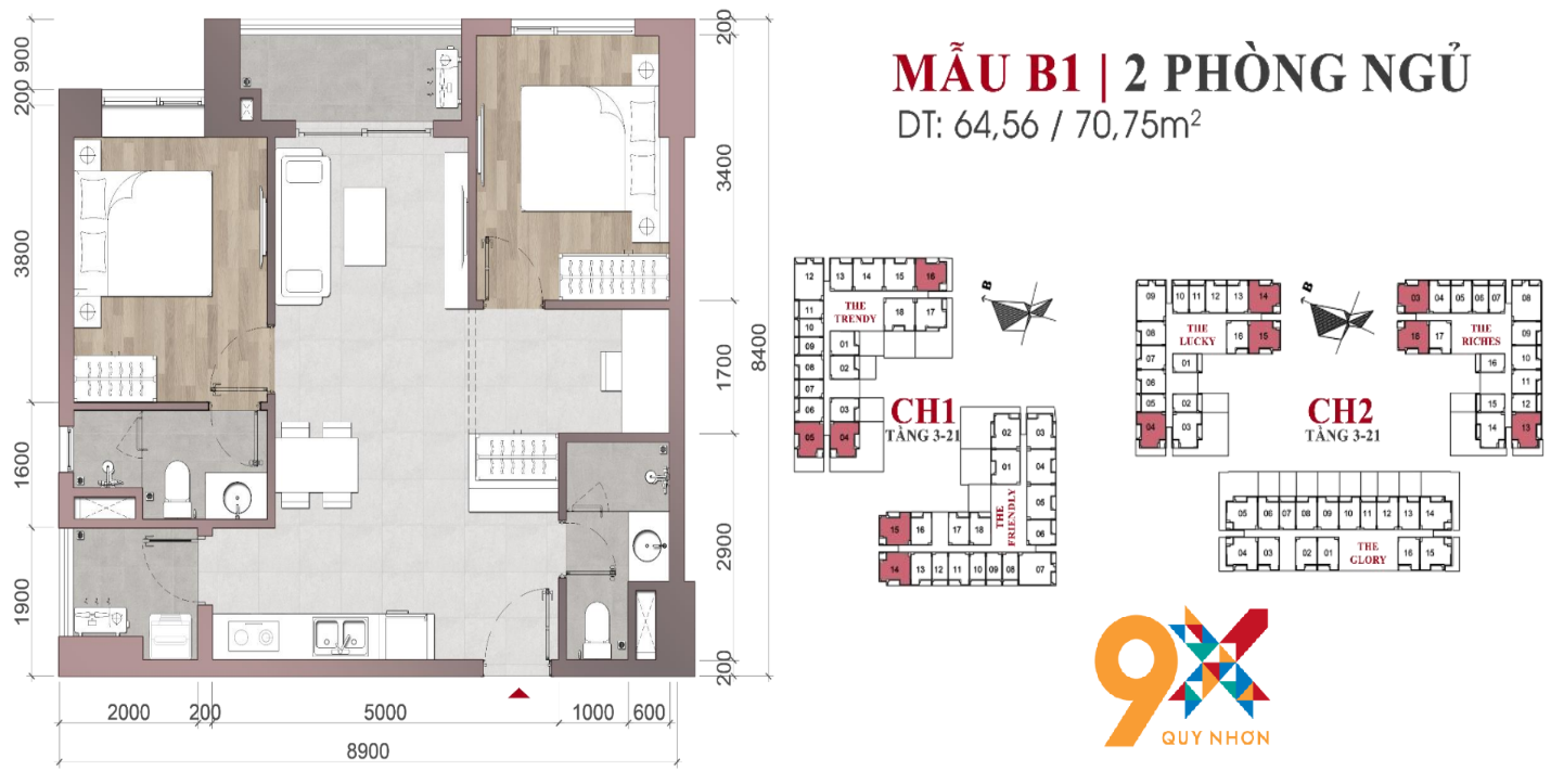 căn hộ 9x 2PN