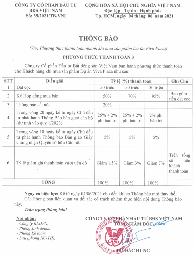phương thức thanh toán căn hộ viva plaza